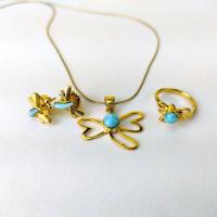 Подарочный набор с Ларимаром - серьги, подвеска с цепочкой, колечко от Laura Tosato "Libelula"